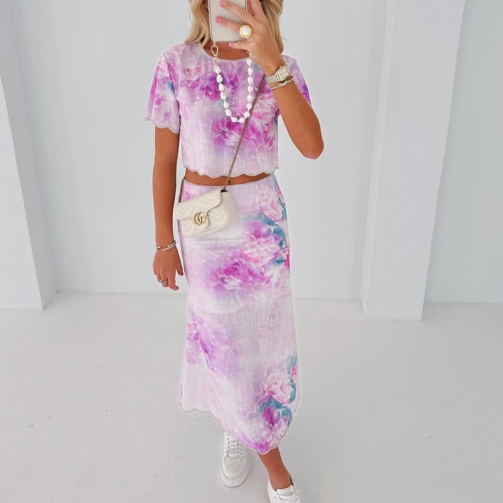 Tie-Dye Maxi Skirt in Pink and Purple